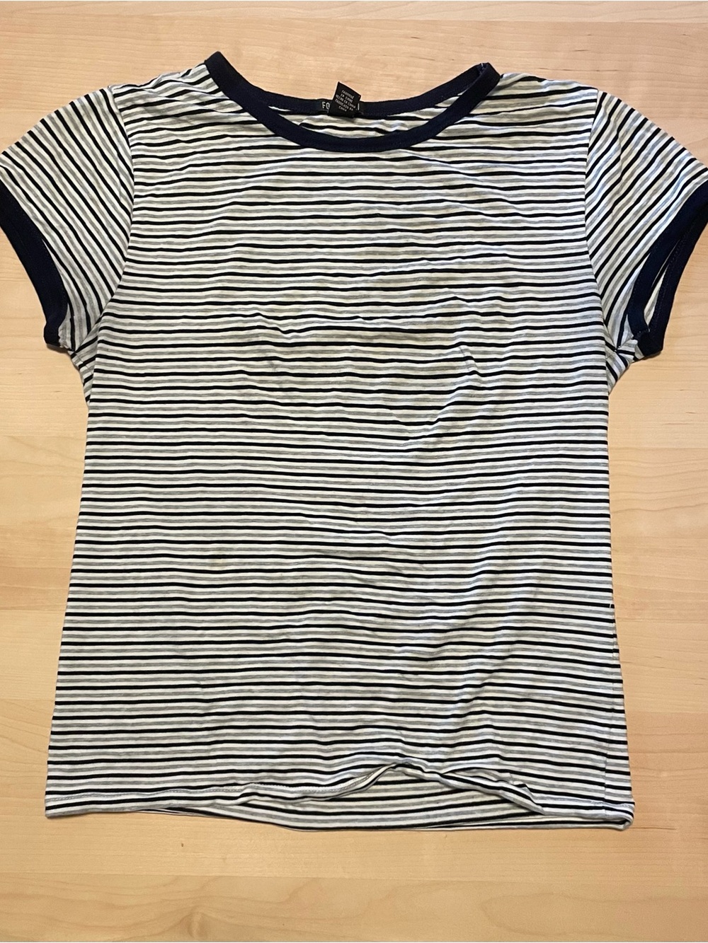 Navy & White Striped Form-Fitting Short Sleeve Tee